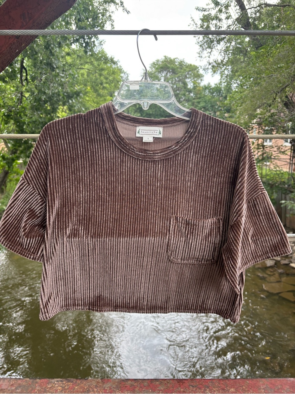 Love Riche Ribbed Velvet Crop Top - Brown